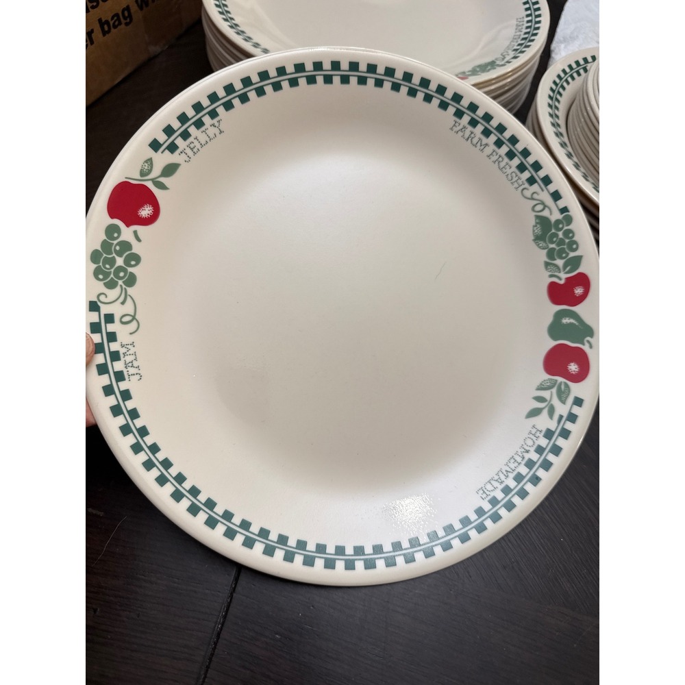 Corelle Farm Fresh Dinner Plate 10.25" Corning Vitrelle Fruit Green Checkered